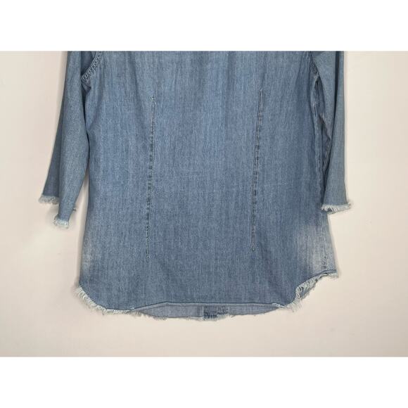 Etienne Marcel Embroidered Floral Button-Up Denim Shirt Blue Women's Size Small - Picture 12 of 13